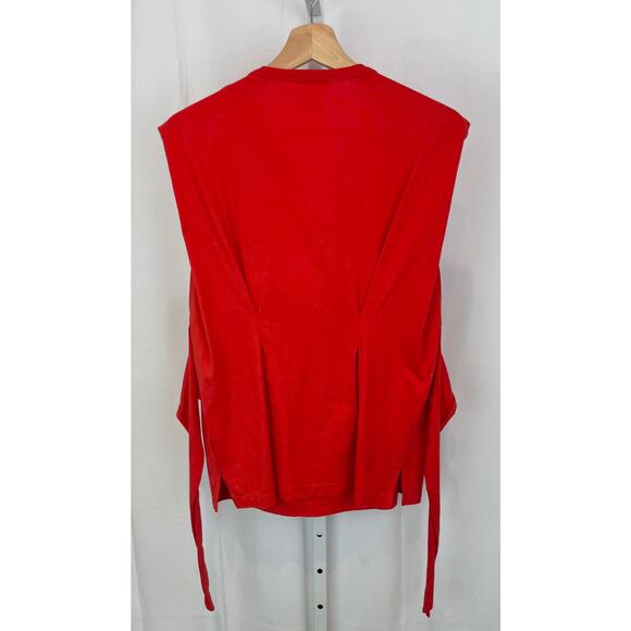 SANDRO Paris Sz 1 4 S T Shirt With Belt In Rouge Cerise Cap Sleeve Tie Back Red - Picture 2 of 12